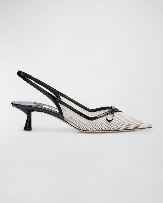 Amita Mesh Pearly-Strap Slingback Pumps