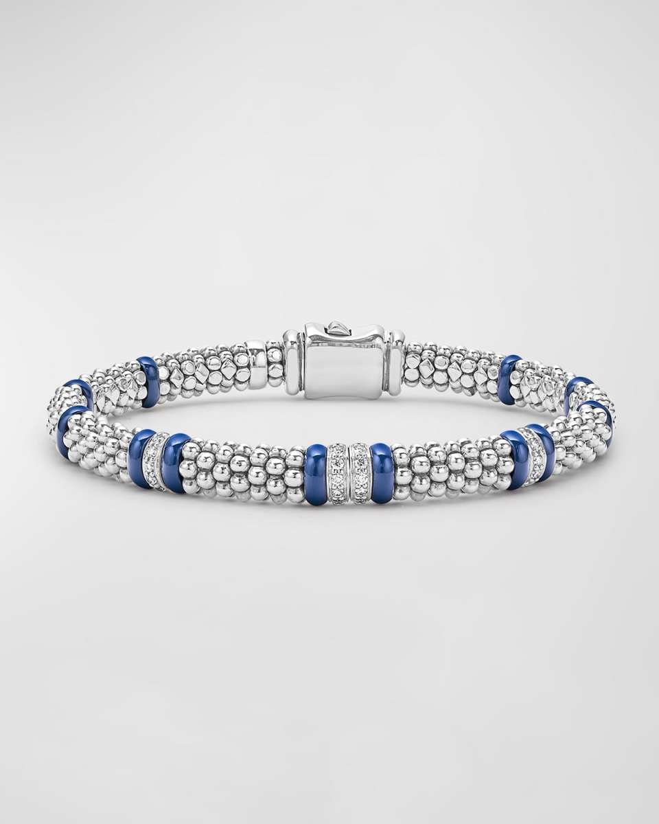 Sterling Silver Four Station Diamond Caviar Bracelet