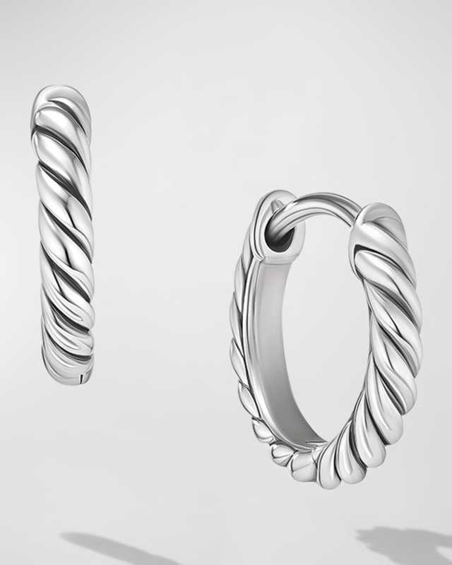 Sculpted Cable Huggie Hoop Earrings in Silver, 2.2mm, 0.4"L