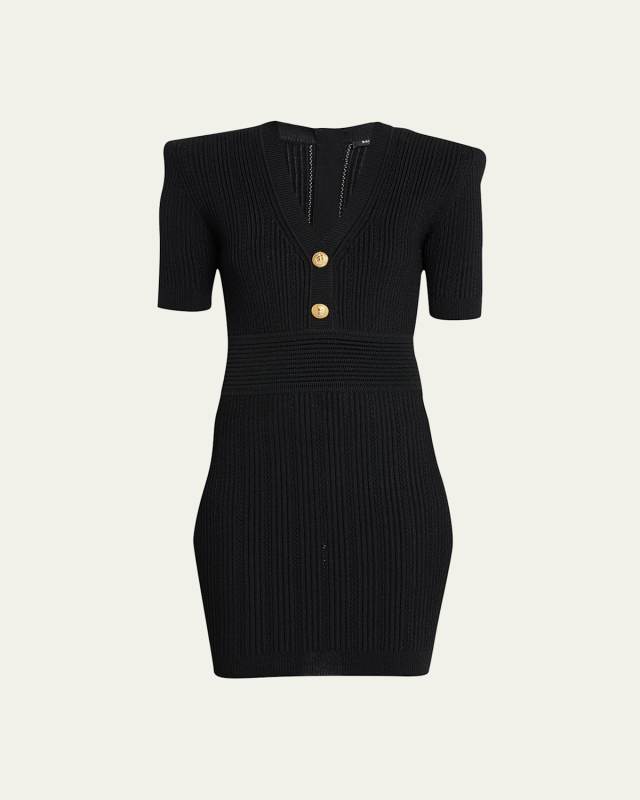 Knit Mini Dress w/ Buttons