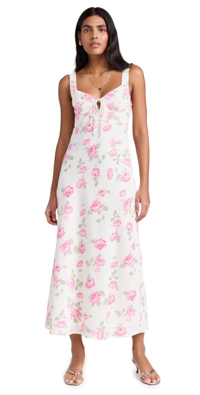 WAYF Cupped Midi Dress Ivory Roses
