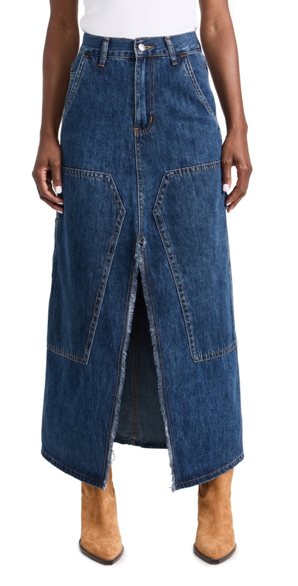 Moon River Front Slit Denim Midi Skirt Denim