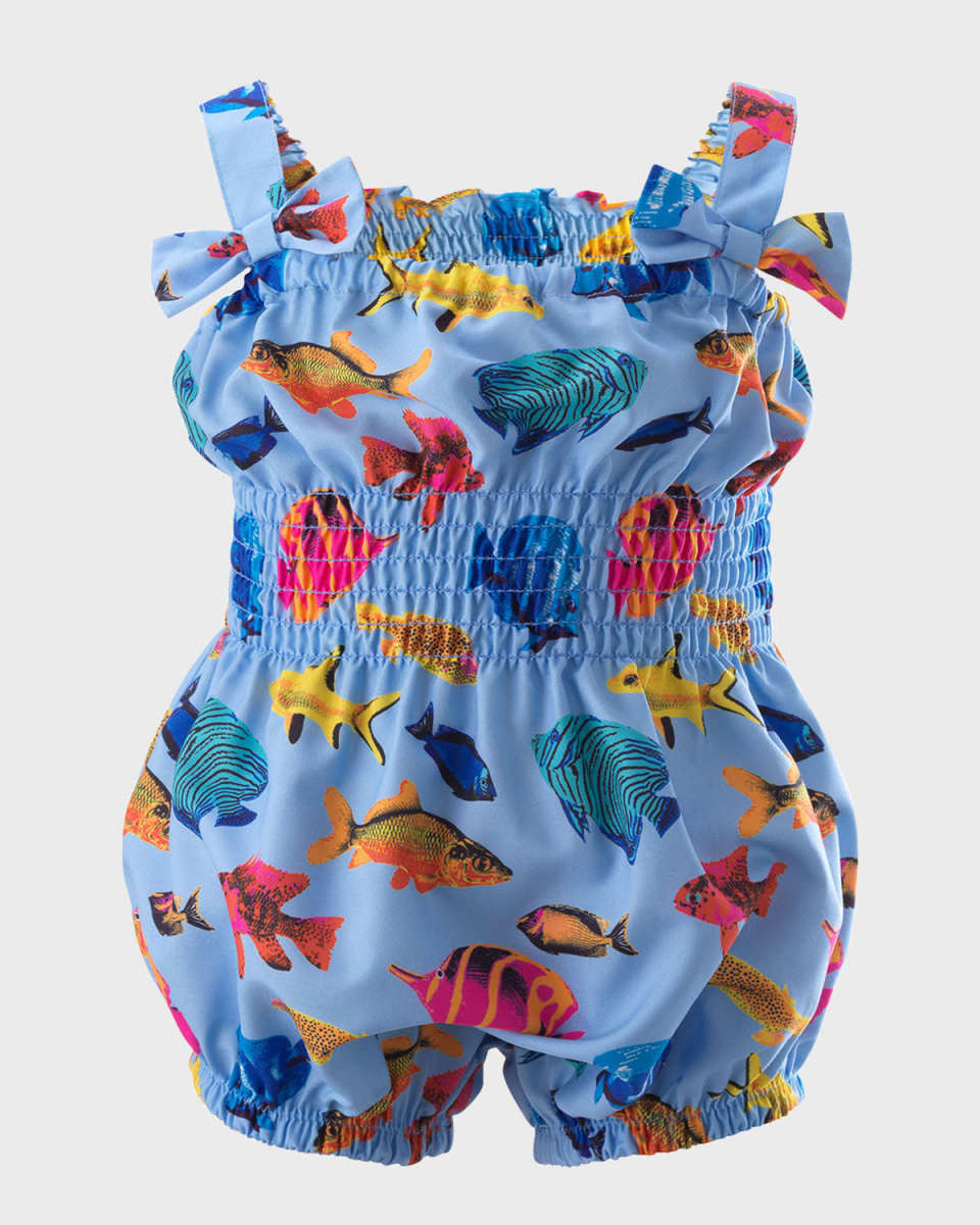 Girl's Tropical Fish Bubble Romper, Size 6M-24