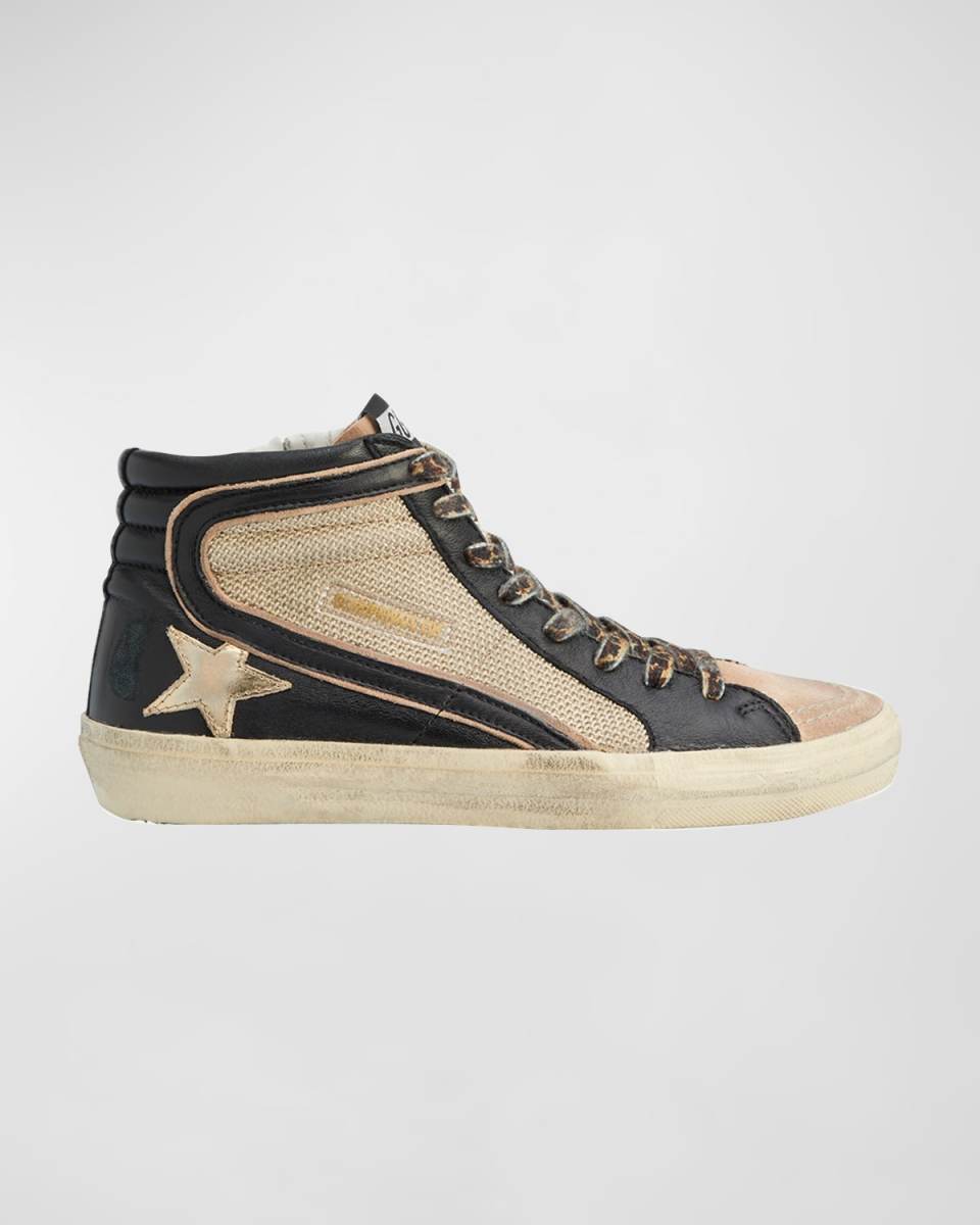 Slide Mid-Top Mixed Leather Sneakers