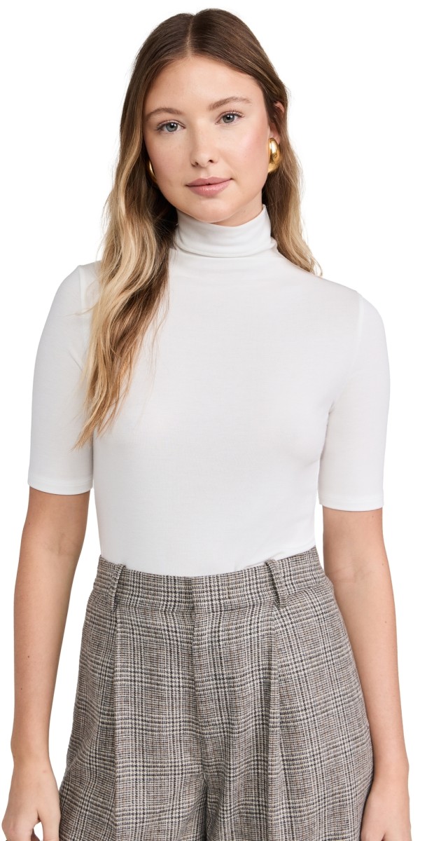 Vince Elbow Sleeve Turtleneck Off White