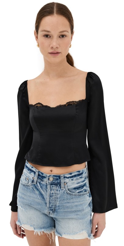 Reformation Rita Silk Top Black
