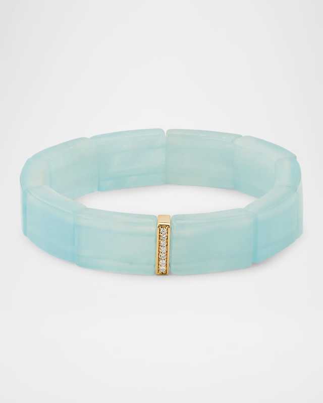 Small Single Row Pave Spacer on Aquamarine Rectangle Bead Bracelet