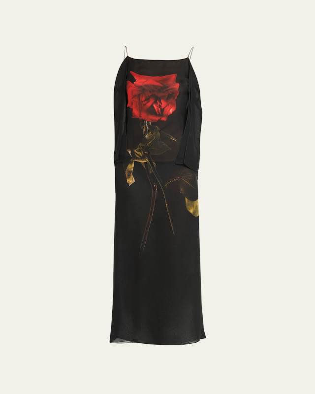 Chiffon Shadow Maxi Dress with Rose Print Detail