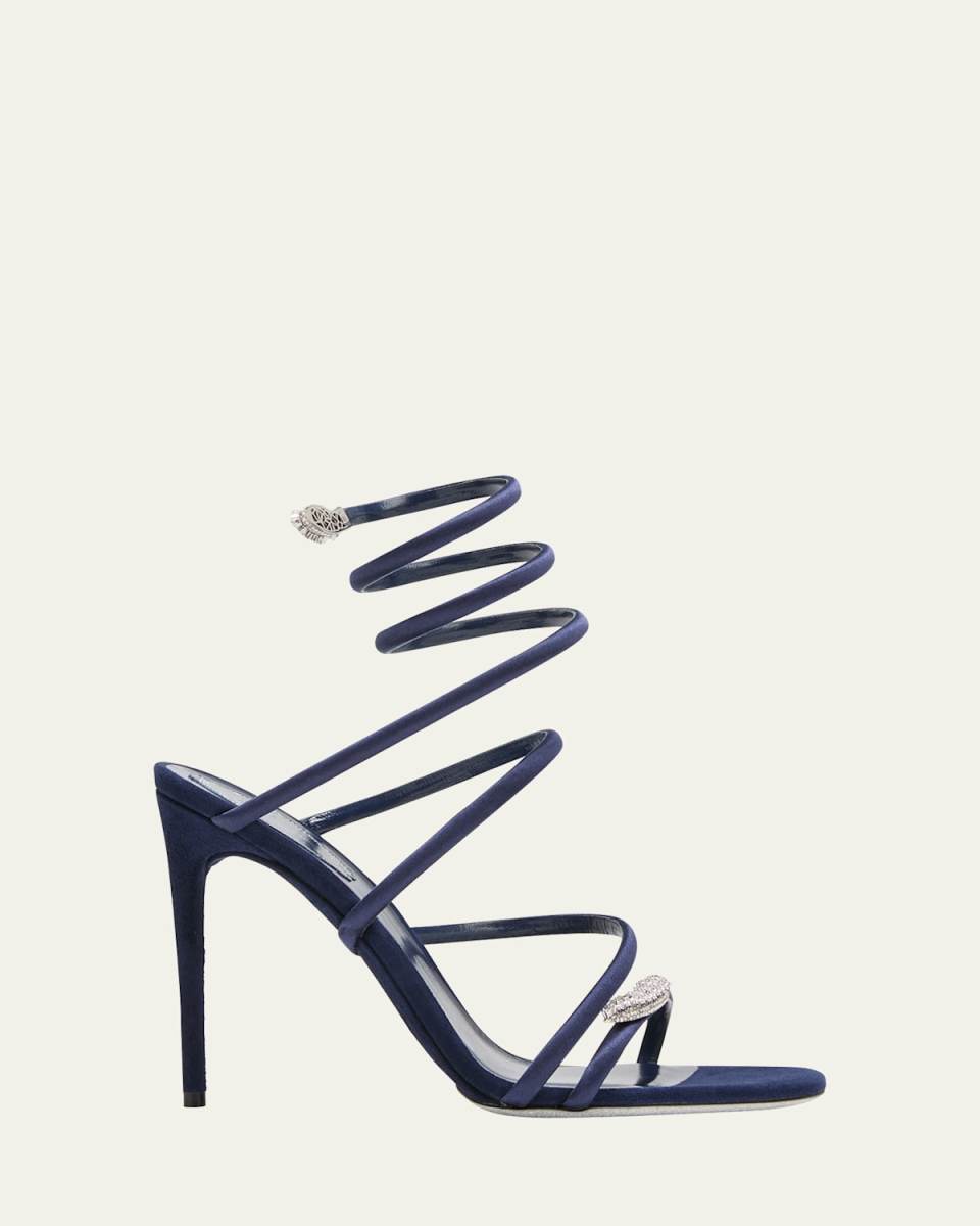 Strass Snake-Wrap Satin Sandals