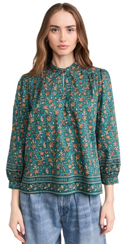 Birds of Paradis Bailey Blouse Botanical Border