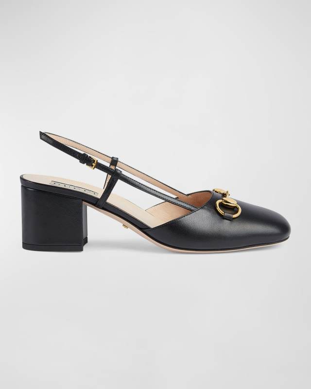 Lady Leather Horsebit Slingback Pumps