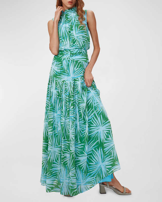 Menon Botanical-Print Mock-Neck Maxi Dress