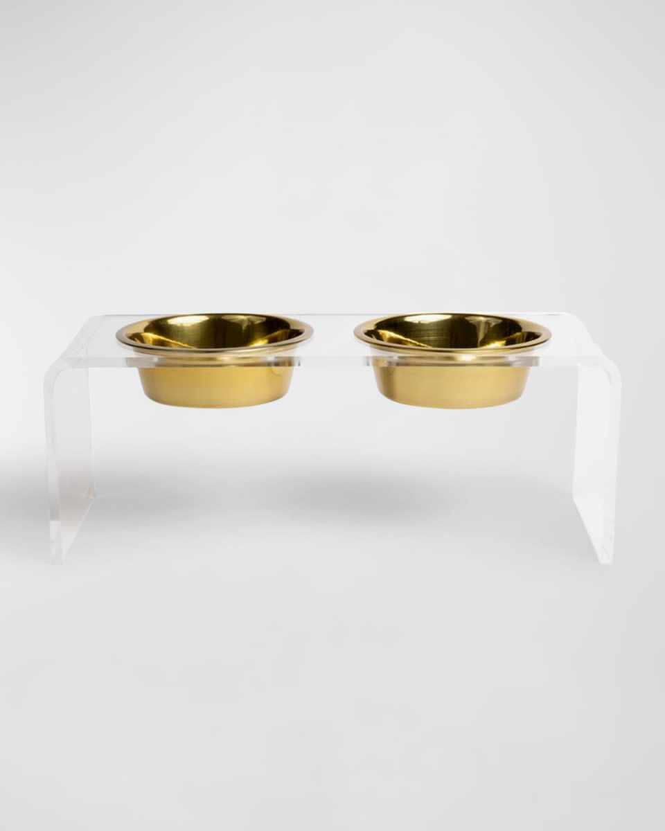 Medium Clear Double Bowl Pet Feeder, 2 Quart