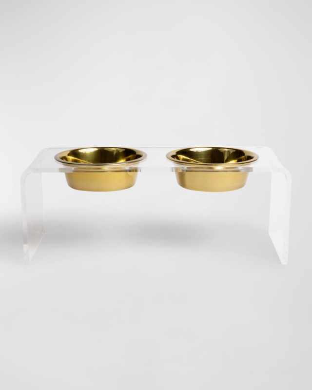 Medium Clear Double Bowl Pet Feeder, 2 Quart
