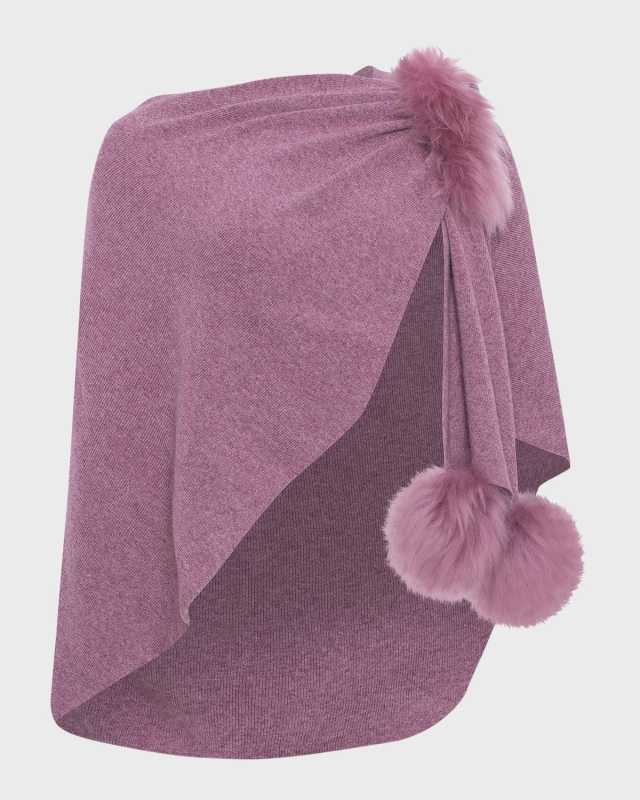 Select Wool Capelet With Lamb Shearling Poms