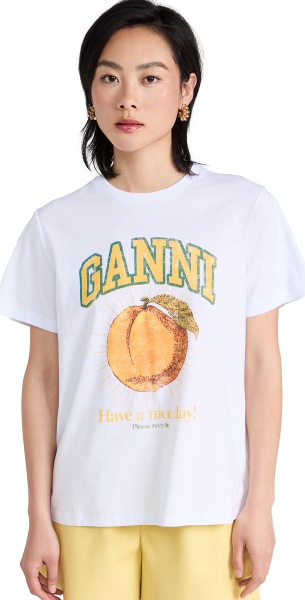 GANNI Basic Jersey Peach Relaxed Tee Bright White