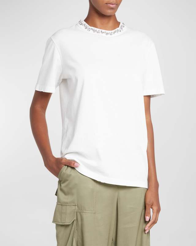 Distressed Short-Sleeve Embellished T-Shirt
