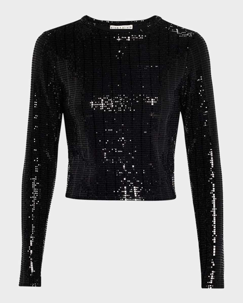 Delaina Sequined Long-Sleeve Crop Top