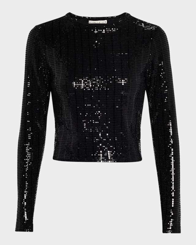 Delaina Sequined Long-Sleeve Crop Top