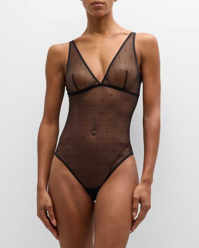 Kate Sheer Wavy Lace Bodysuit