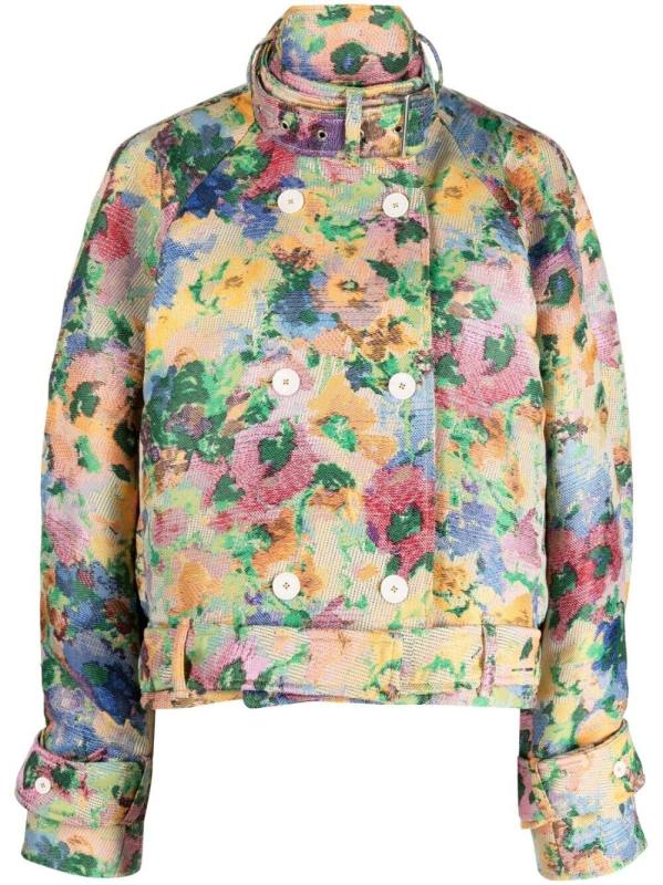 floral-print double-breasted jacket