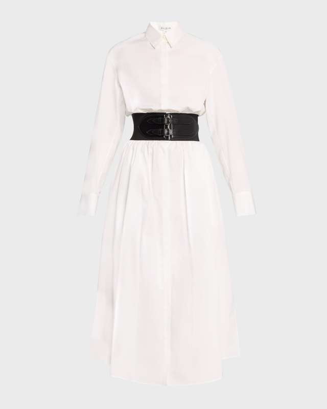 Maxi Button-Front Shirtdress with Leather Belt