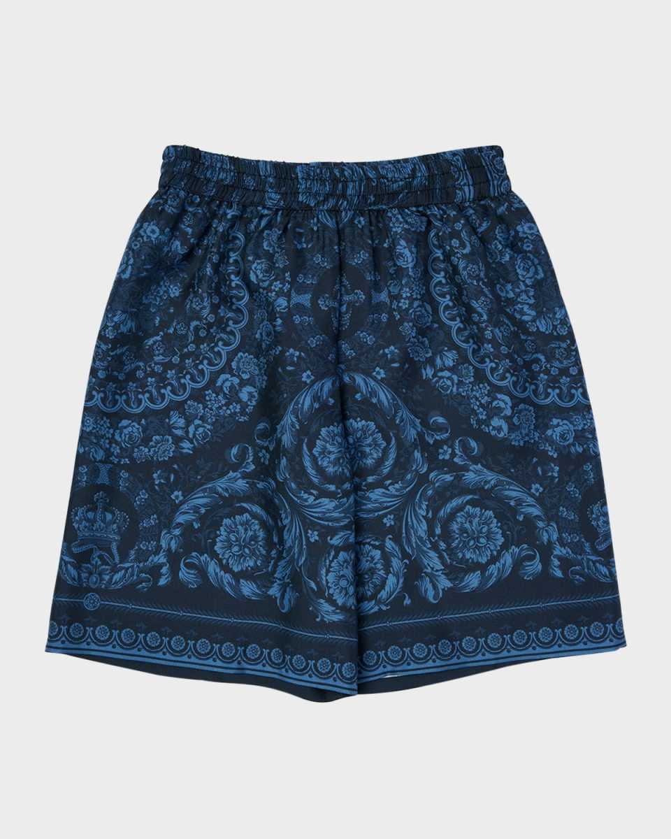 Boy's Barocco Silk Twill Foulard Shorts, Size 4-