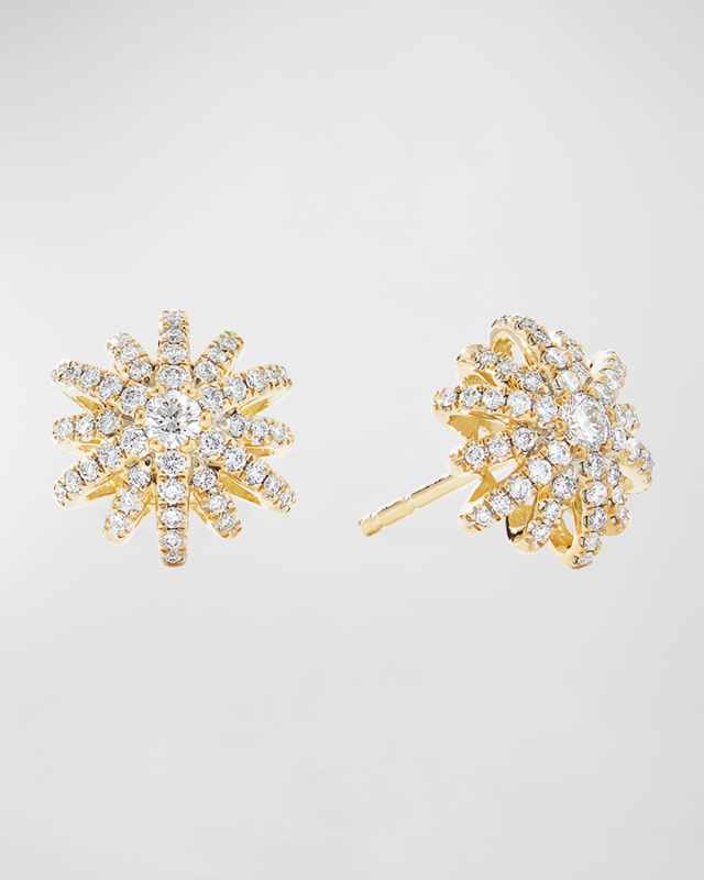 Starburst 18k Yellow Gold Diamond Pave Small Stud Earrings