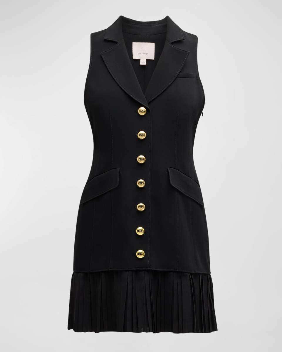 Regan Sleeveless Pleated-Skirt Blazer Mini Dress