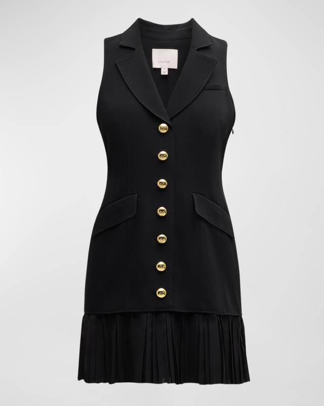 Regan Sleeveless Pleated-Skirt Blazer Mini Dress