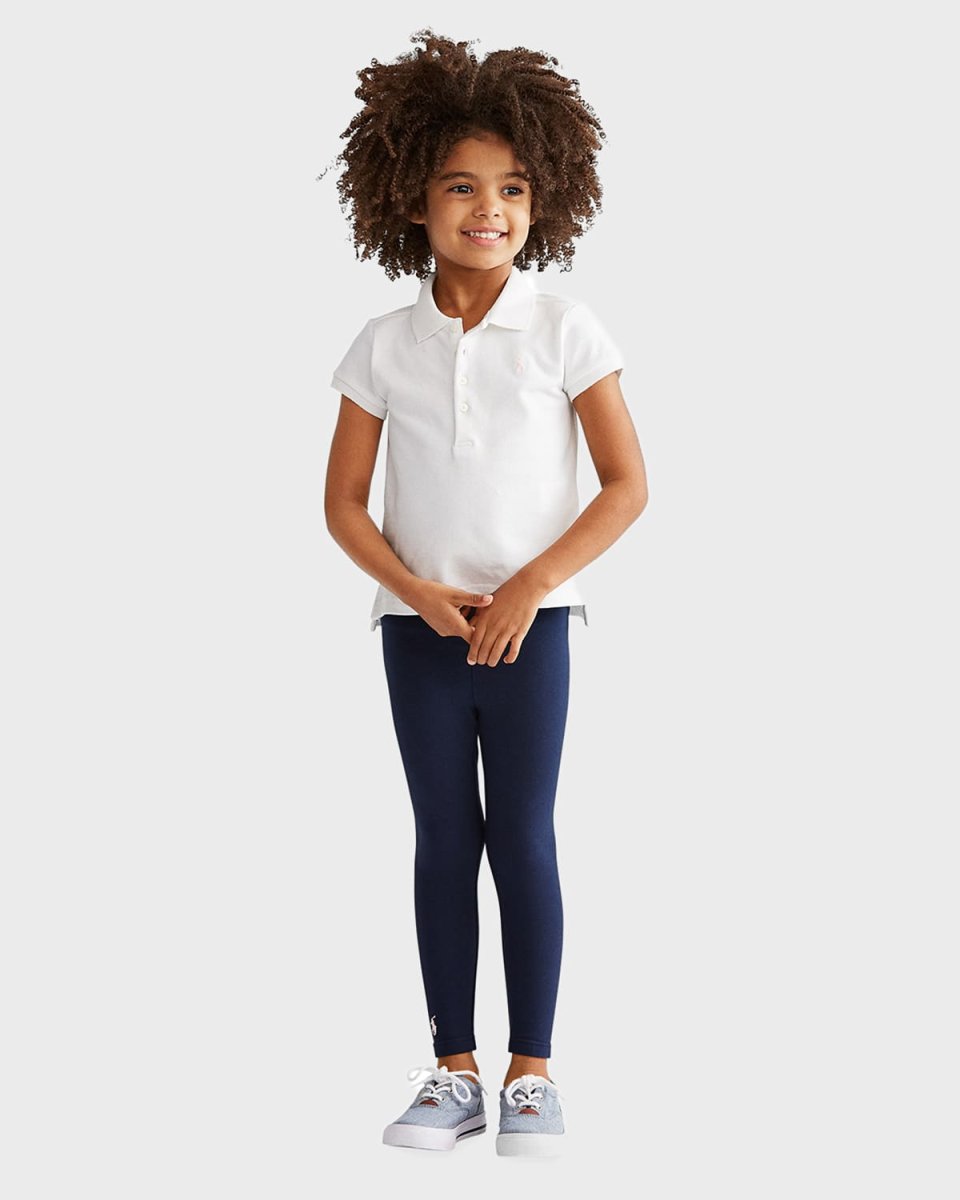 Girl's Stretch Cotton Logo Embroidered Leggings, Size 2-6X