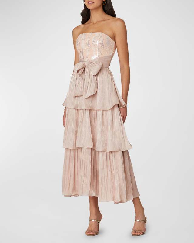 Strapless Tiered Sequin Midi Dress