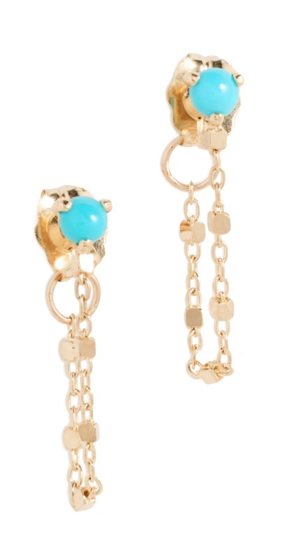 Zoe Chicco 14k Turquoise Square Bead Chain Huggie Earrings Yellow Gold/Turquois