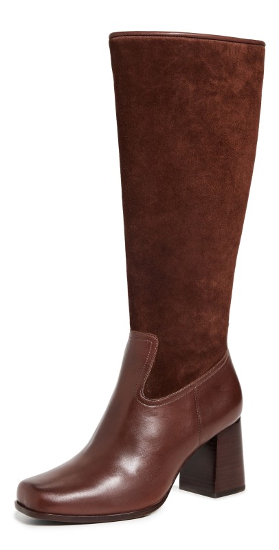 Reformation Frederique Knee High Boots Oak Suede
