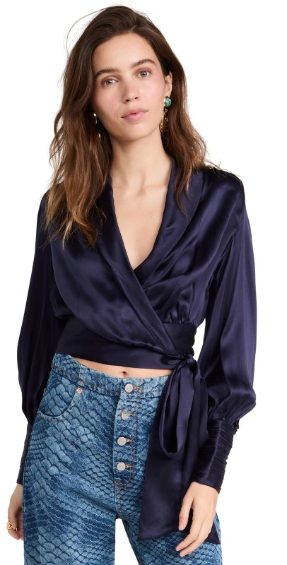 Zimmermann Silk Wrap Blouse Navy