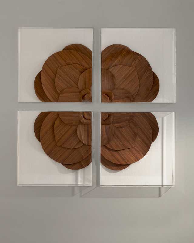 Walnut Veneer Medallion Wall Decor on Snow Linen