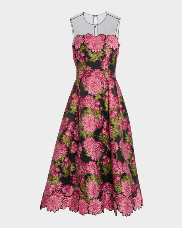 Floral Jacquard Illusion Midi Dress