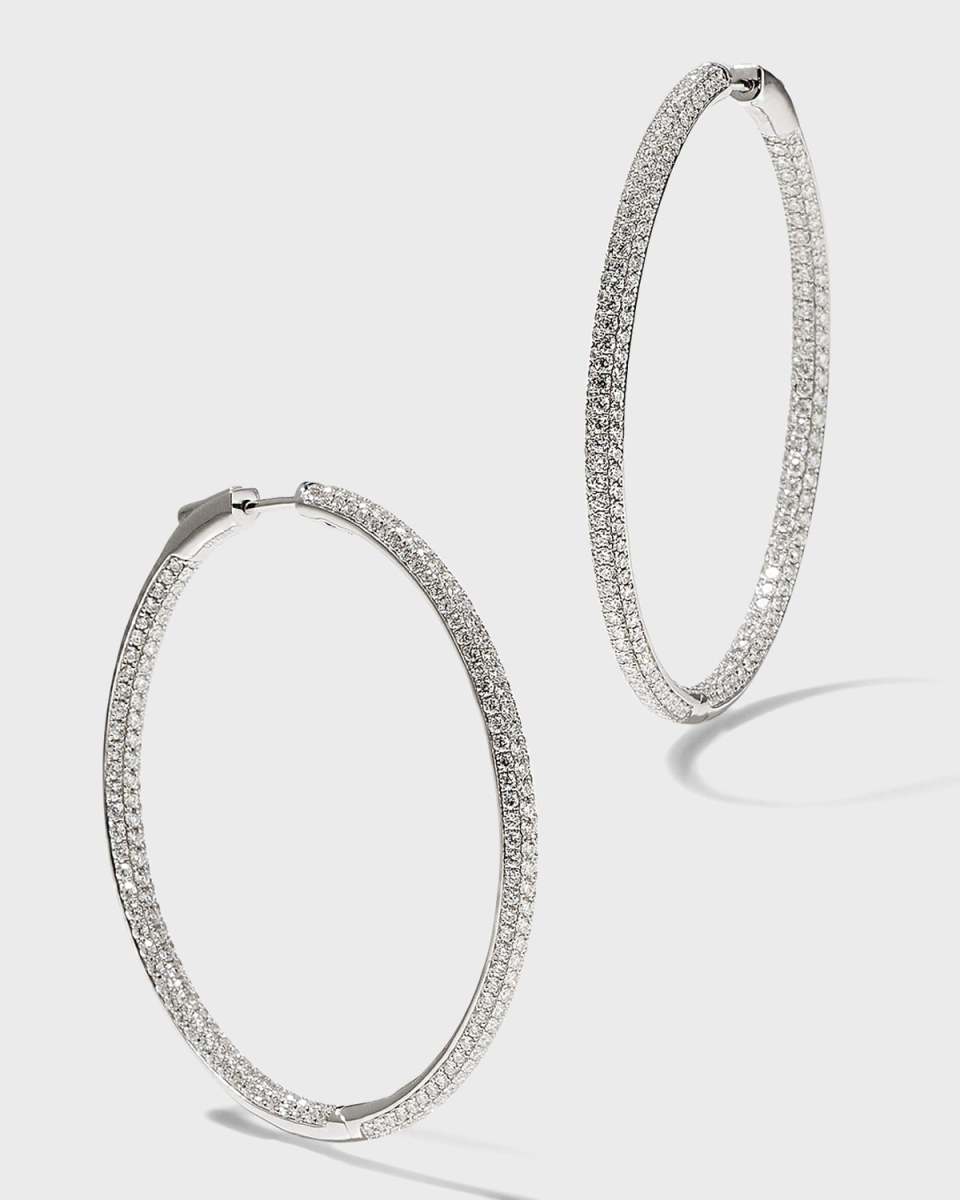 18k White Gold Large Diamond Hoop Earrings
