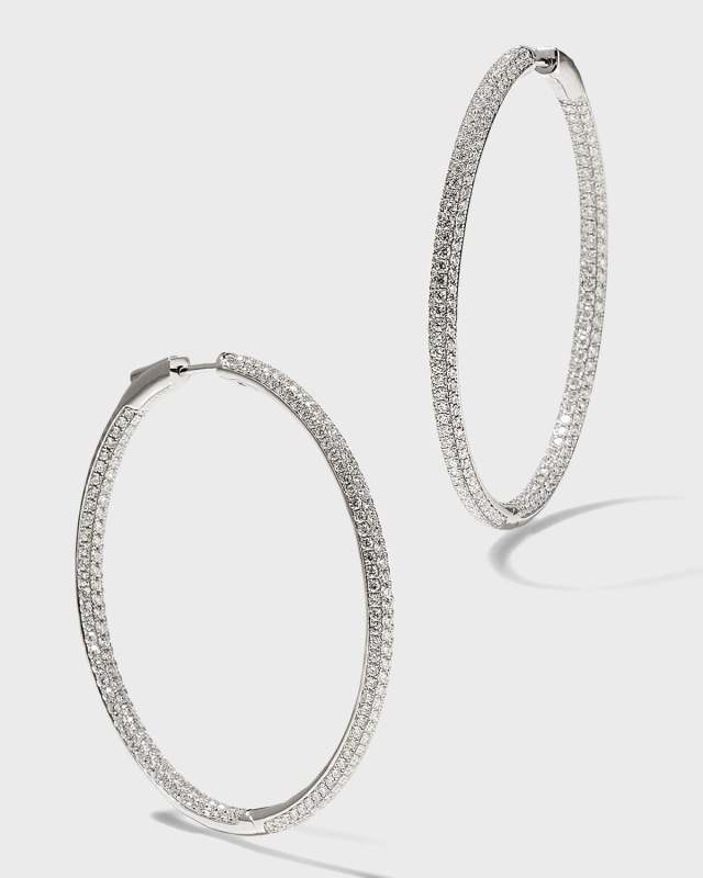 18k White Gold Large Diamond Hoop Earrings