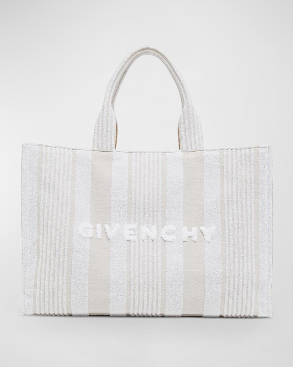 G-Tote Medium Shopping Bag in Striped Terry Cloth Cotton