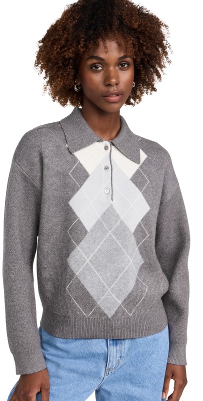English Factory Argyle Knit Sweater Grey