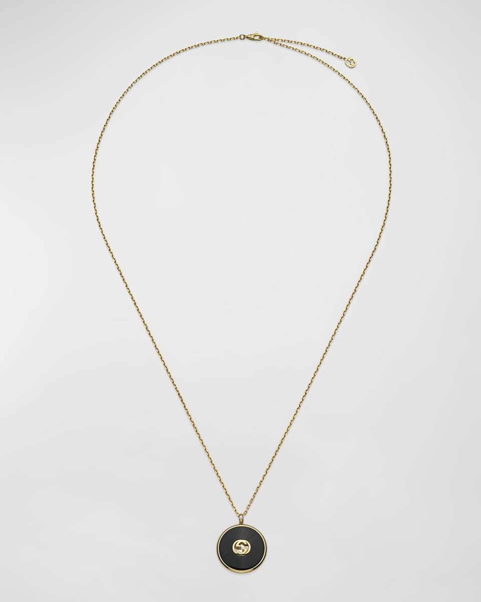 Interlocking G Onyx Pendant Necklace with Diamond