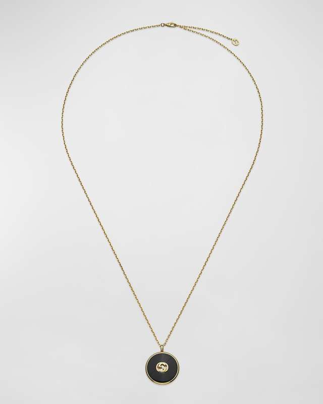 Interlocking G Onyx Pendant Necklace with Diamond