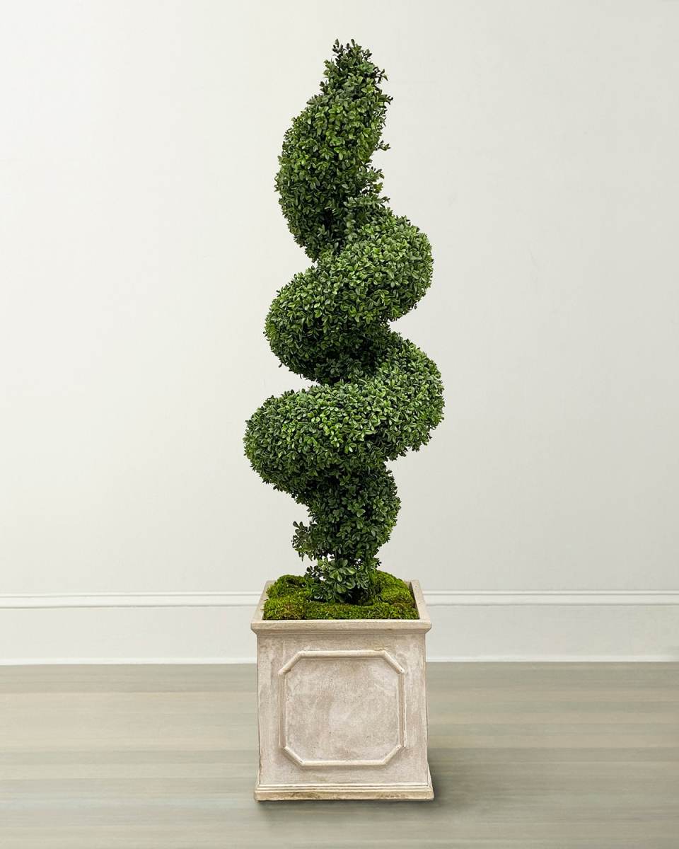 Faux Boxwood Spiral Topiary Plant in Planter, 78"T