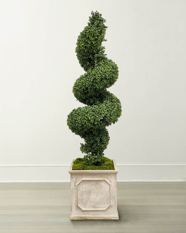 Faux Boxwood Spiral Topiary Plant in Planter, 78"T