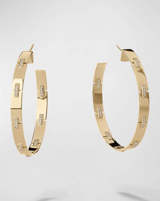 14K Yellow Gold Flawless Tag Link Diamond Vanity Hoop Earrings