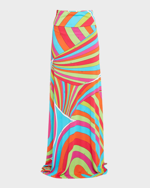 Abstract-Print Silk Maxi Skirt