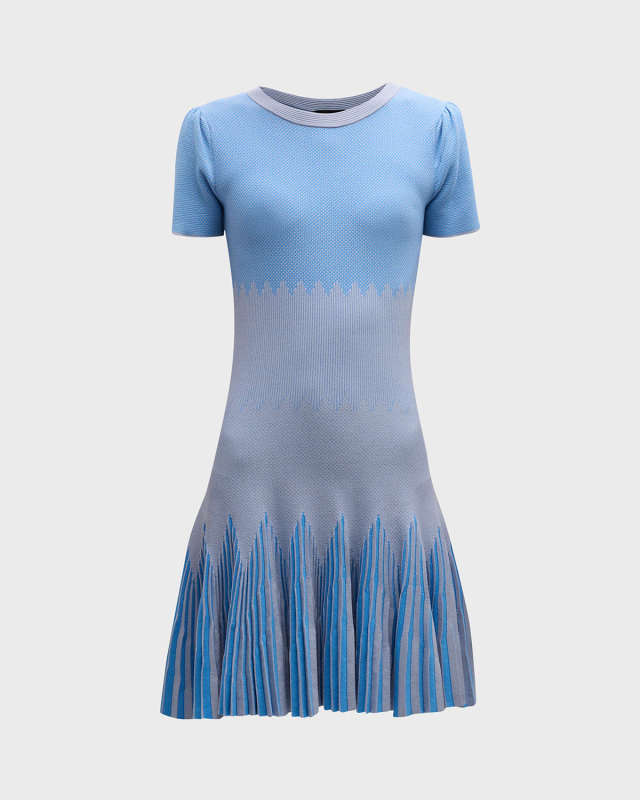 Geometric Jacquard-Knit Godet Mini Dress
