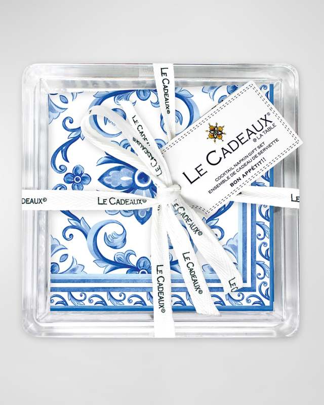 Mallorca Gift Set Patterned Paper Cocktail Napkins With Acrylic Holder, 20 Pack