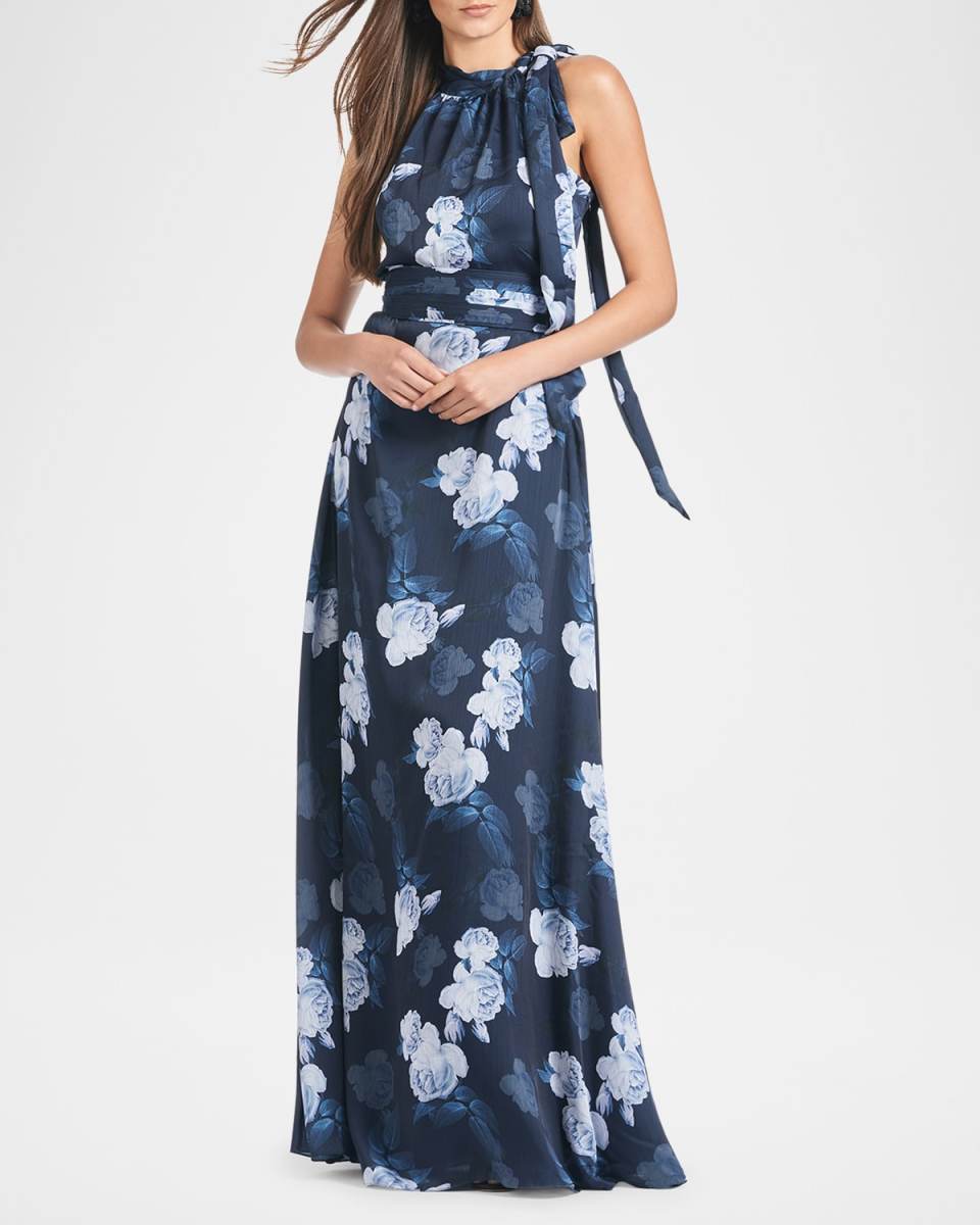 Kayla Floral-Print Georgette Gown